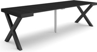 Skraut Home Mesa Consola Extensible, Mesa Comedor Plegable, 260, Para 12 Comensales, Patas Madera Maciza, Estilo Moderno, Negro - Skraut Home