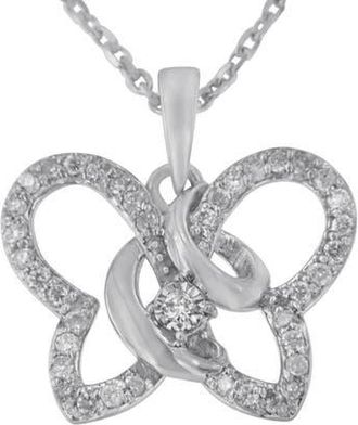 House of Brilliance Silver 1/4 cttw Prong-Set Diamond Butterfly 18 Pendant Necklace in White at Nordstrom