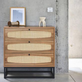 Sweeek 3-drawer Chest With Wood & Cane Effect in Light Brown