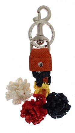 Dolce & Gabbana Womens Multicolor Raffia Leather Clasp Finder Chain Keyring Accessory
