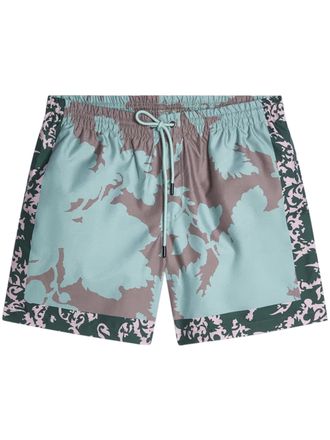 Dries Van Noten Mid-Thigh Swim Shorts with Abstract Camouflage Pattern