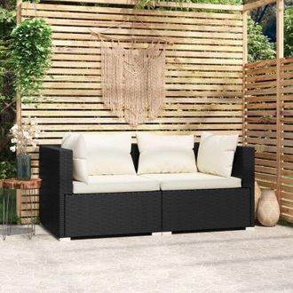 vidaXL Sof&aacute; De 2 Plazas Con Almohadillas Vime Pe Negro