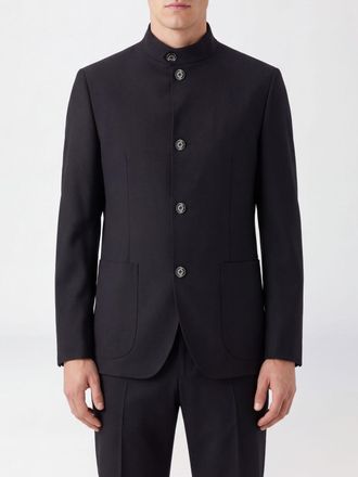Lardini Slim Fit High-Neck Single-Breasted Stretch Virgin Wool Blazer
