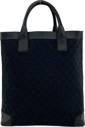 Gucci Black Leather Canvas Handbag Tote Bag (Pre-Owned)