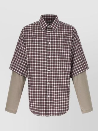 Balenciaga checkered shirt layered sleeves button collar pocket