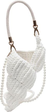 Generic Handwoven Seashell Tote Bag with Pearl Chain Crochet Conch Crossbody Bag (White)