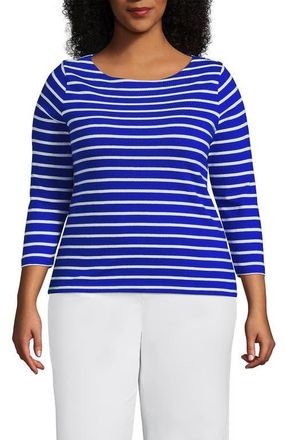 Lands End Plus Size Mariner Jersey Boatneck Top in Vibrant Lapis Breton Stripe at Nordstrom, Size 1X