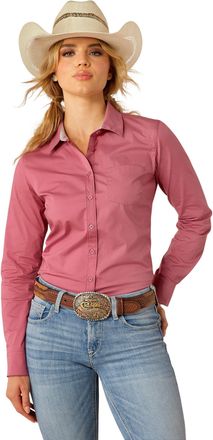 Ariat Womens Kirby Stretch Western Shirt Long Sleeve in Rose Wine Cotton, Size X-Large, by Ariat