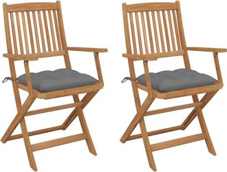 vidaXL Vidaxl - Sillas De Jard&iacute;n Plegables 2 Uds Y Cojines Madera Maciza Acacia