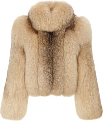 Wanan Luxury Giacca Esyenne Camel in Pelliccia di Volpe-Donna -Beige