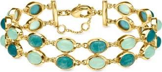 Ross-Simons 14kt Yellow Gold-Plated Bracelet With Green Quartz and Blue Chalcedony