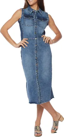 Wash Lab Denim Sleeveless Denim Shirtdress in Barn Blue at Nordstrom, Size Medium