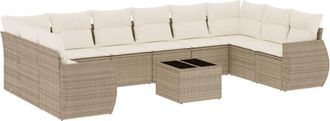 vidaXL Set De Sof&aacute;s De Jard&iacute;n 11pzas Con Cojines Rat&aacute;n Sint&eacute;tico Beige Vidaxl
