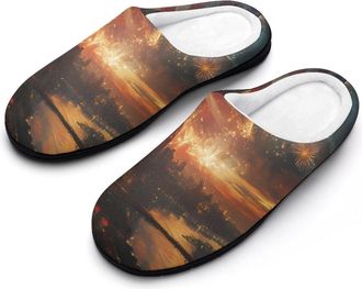 Generic New York City Celebration And Fireworks Mens Slippers Comfortable And Non-slip Cotton Slipper Shoe for House
