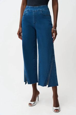 Joseph Ribkoff Embellished Side Slit Culotte Jeans In Denim Medium Blue