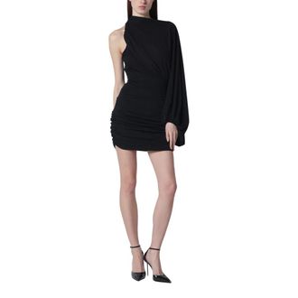 Andamane Selene One Shoulder Mini Jurk - Dames - Korte kleedjes - Zwart - XS - Leer - Kleedjes