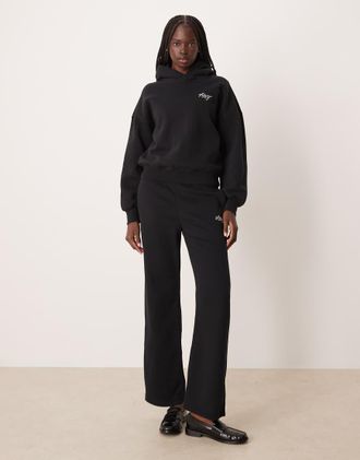 Abercrombie & Fitch Joggers comodi a vita alta neri con logo laterale in coordinato-Nero