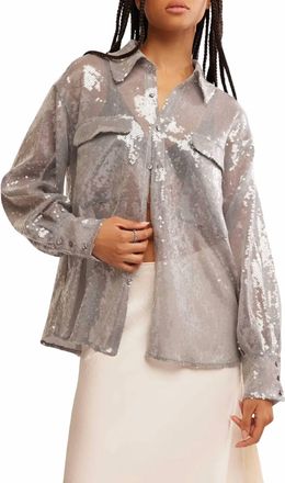 Free People Disco Margarita Buttondown Shirt In Silver