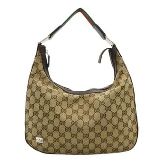 Gucci Pre-owned Shoulder Bags, female, Beige, Size: ONE SIZE Pre-owned GG Canvas Leather Shoulder Bag
