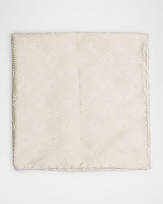 Brunello Cucinelli Mens Tonal Medallion Jacquard Silk Pocket Square