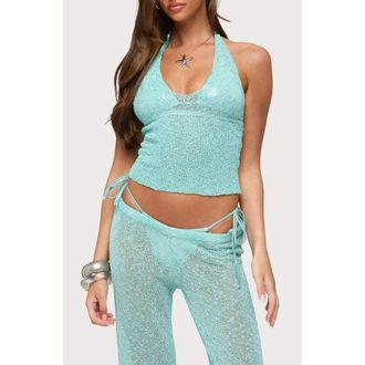 Edikted Bena Textured Knit Halter Top in Turquoise at Nordstrom, Size X-Small
