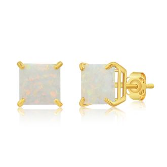 MAX + STONE 14k Yellow or White Gold 7mm Princess Cut Gemstone Square Stud Earrings