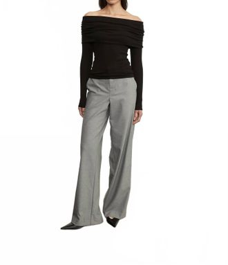 Enza Costa Silk Rib Long Sleeve Off-Shoulder Top In Black