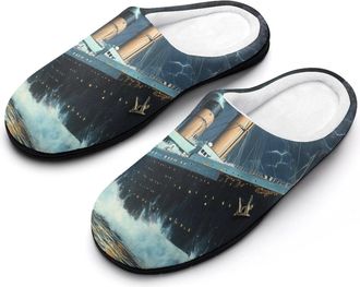 Generic Titanic1 Ship Vintage Mens House Slippers Memory Foam Washable Cotton Slip on Home Shoes