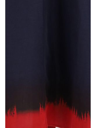 Tory Burch Womens Midi Dress With Balloon Sleeves Medium Navy-Red Viscose Navy/red