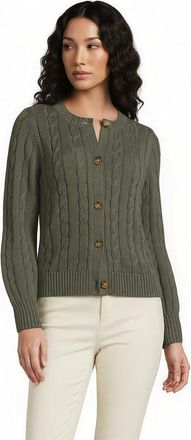 Lands End Drifter Classic Cable Crew Neck Cardigan Sweater in Forest Moss at Nordstrom, Size X-Large P