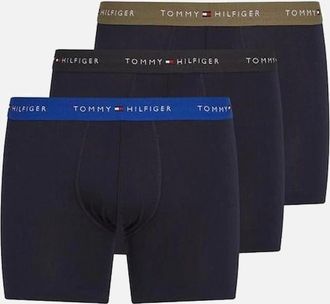 Tommy Hilfiger Mens Tommy Hilfiger 3-Pack Signature Cotton Coloured Band Boxer Briefs, Black/Blue/Utility Olive - Size: 32/33/32
