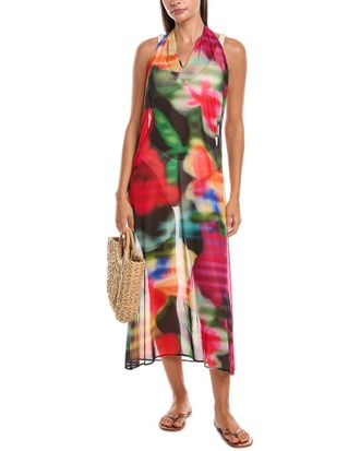 Natori Floral Mirage Printed Mesh Halter Dress