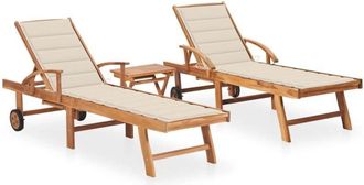 vidaXL Vidaxl - Tumbonas Con Mesa Y Coj&iacute;n 2 Unidades Madera Maciza De Teca