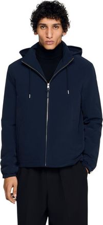 Sandro Hooded zip-up jacket in Midnight Blue at Nordstrom, Size Xx-Large
