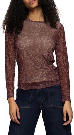 Sanctuary Floral Print Long Sleeve Mesh Top in Bohemian at Nordstrom, Size X-Large