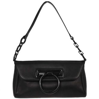 Ferragamo Gancini Handbag Leather Black Leather Handbag (Pre-Owned)
