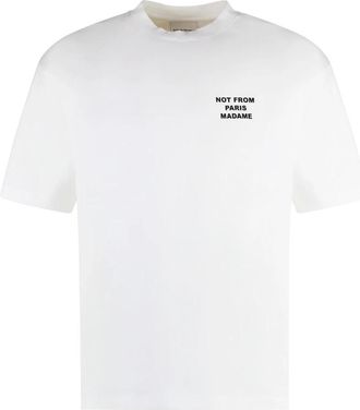 Dr&ocirc;le de Monsieur Katoenen Crew-Neck T-Shirt - Heren - T-shirts - Wit - L - Katoen - Tops