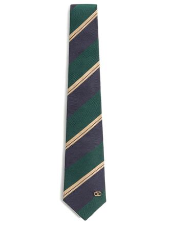 Valentino Garavani Green Blue Stripes Logo Tie