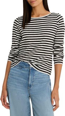 Nic+Zoe Cape Stripe Rib Cotton Blend Boat Neck T-Shirt in Black Multi at Nordstrom, Size Medium
