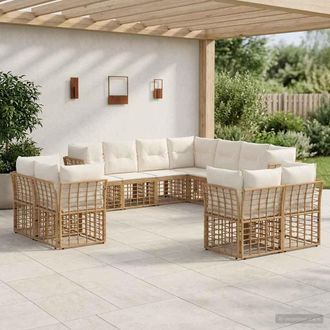 vidaXL Vidaxl Set Di Divani Da Esterno Naturale E Bianco Crema Poliestere