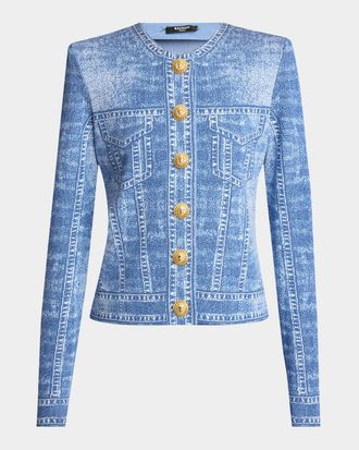 Balmain Denim Trompe Loeil Button Down Cardigan