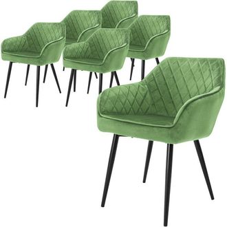ML Design Ml-design - Set 6x Sillas De Comedor Verde Salvia Estilo Moderno Asiento Tapizado Aspecto De Terciopelo Patas De Metal Negras Con Respaldo Y Apoyabraz
