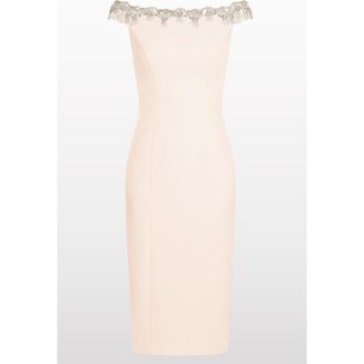 Jenny Packham Valorie Beaded Off-Shoulder Midi Dress in Morganite at Nordstrom, Size 14 Uk