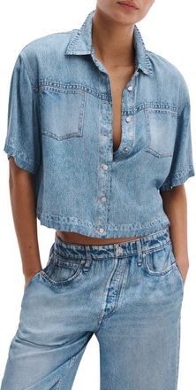 Rag & Bone rb Miramar Slink Lounge Abby Trompe LOeil Faux Denim Crop Button-Up Shirt in Muray at Nordstrom, Size X-Small