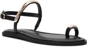 Anne Klein Kallian Toe Loop Sandal in Black Nappa at Nordstrom Rack, Size 8.5
