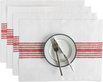 Solino Home Linen Placemats Set of 4, 14 x 19 Inch for Dining Table, Holiday and Everyday Table Decor - Farmhouse in Red And White at Nordstrom, Size