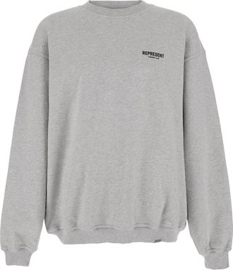 Represent Grey Crewneck Sweatshirt With Logo Lettering On The Front And Maxi Logo Print On The Rear In Cotton Man