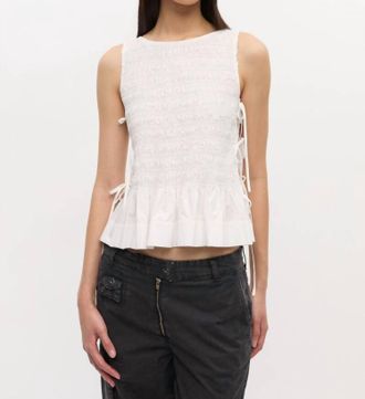 Ganni Cotton Poplin Smock Tie String Top In Snow White