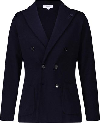 Lardini Dubbelrijige Gebreide Blazer - Heren - Blazers - Blauw - L - Wol - Jassen