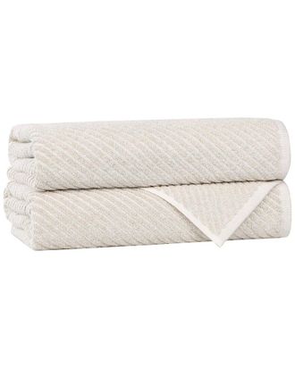 Superior Set of 2 Amelia Medium Weight Diagonal Stripes Bath Towels